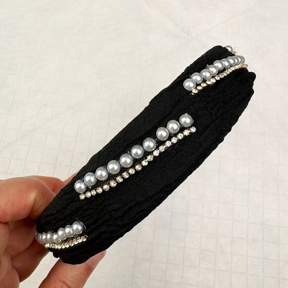Stylish rhinestones and pearls Black Headband. New without tags - Picture 4 of 14